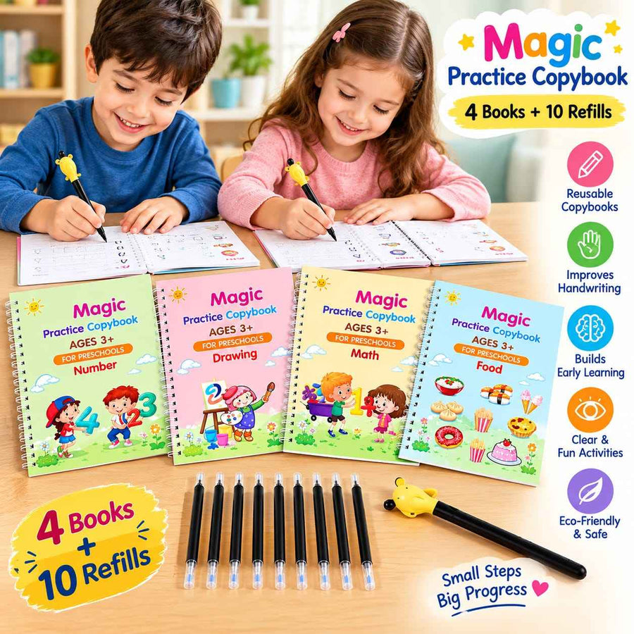Practice Copybook for Kids, 4 Books with Pen
