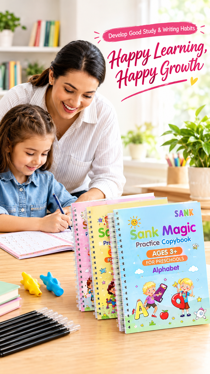 Practice Copybook for Kids, 4 Books with Pen